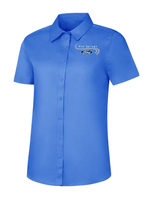 Womens Dark Carolina Blue Short Sleeve Superpro React Twill Shirt w/Blue Springs Ford Logo
