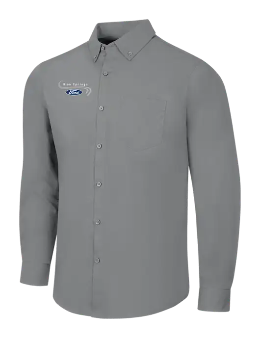Medium Grey Long Sleeve Carefree Poplin Shirt w/Blue Springs Ford Logo