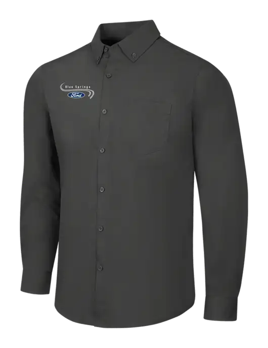 Dark Grey Long Sleeve Carefree Poplin Shirt w/Blue Springs Ford Logo