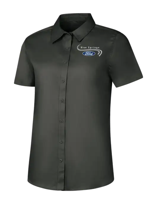 Womens Dark Grey Short Sleeve Superpro React Twill Shirt w/Blue Springs Ford Logo