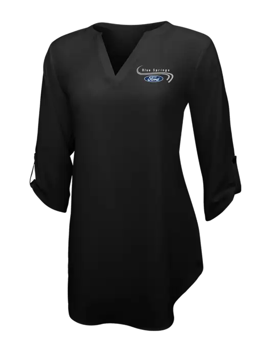 Womens Black 3/4 Sleeve Tunic Blouse w/Blue Springs Ford Logo