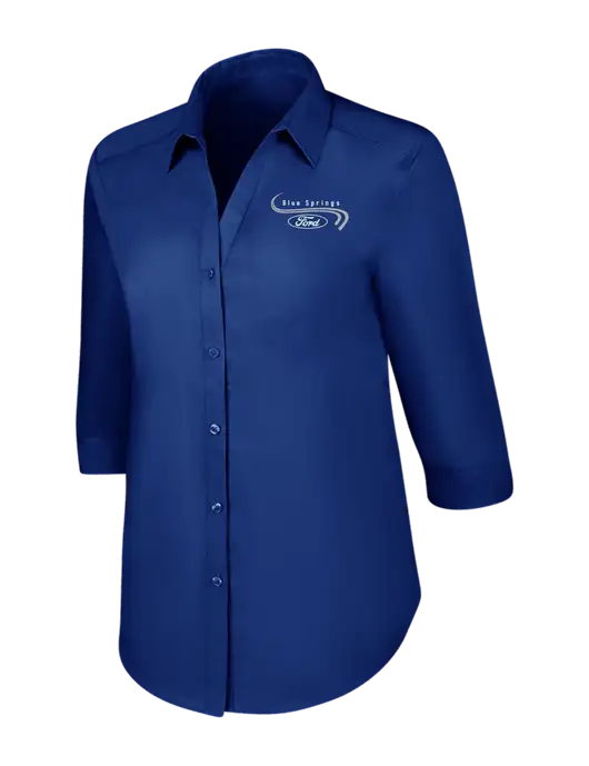Womens Royal 3/4 Sleeve Carefree Poplin Shirt w/Blue Springs Ford Logo