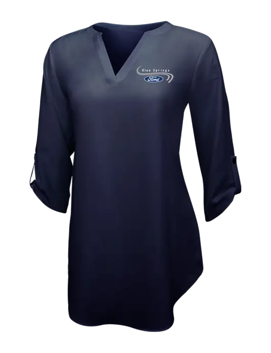 Navy Womens 3/4 Sleeve Tunic Blouse w/Blue Springs Ford Logo