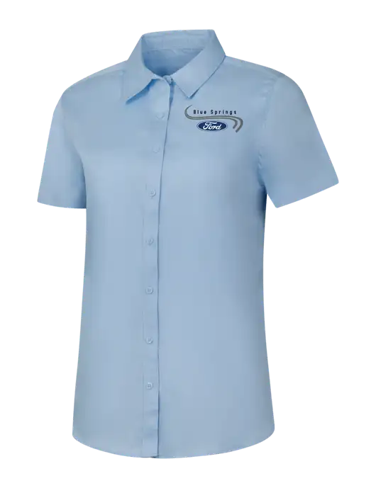 Womens Light Blue Short Sleeve Superpro React Twill Shirt w/Blue Springs Ford Logo