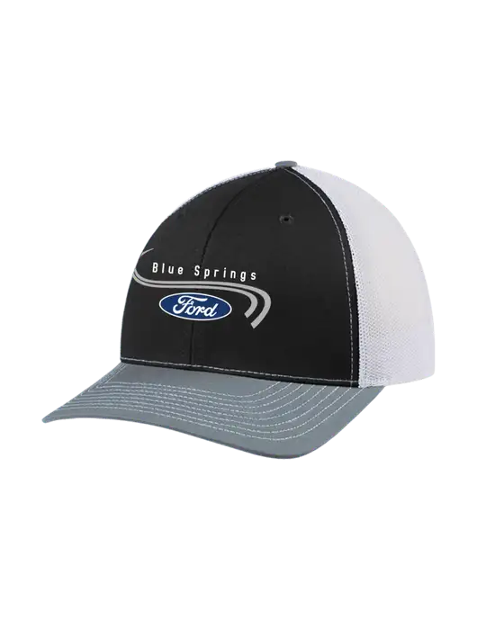 Richardson Adjustable Snapback Original 112 Trucker Cap Black/Light Heather Grey/White Mesh w/Blue Springs Ford Logo
