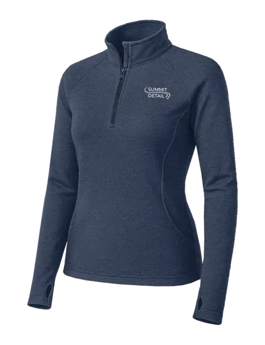 Navy Heather Womens Sport Wick Stretch 1/4 Zip Pullover w/Summit Detail Logo