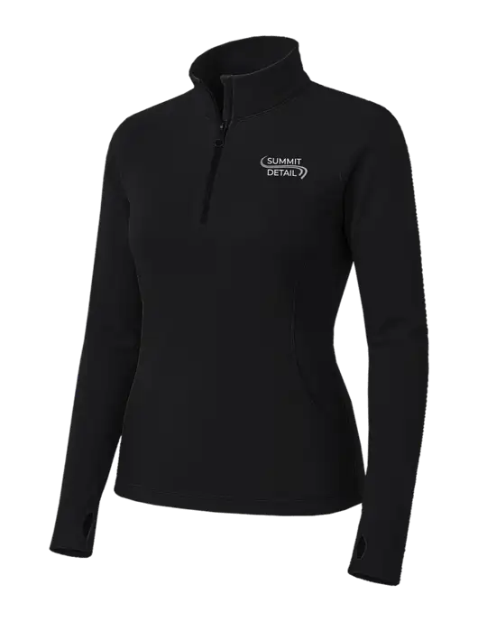 Womens Black Sport Wick Stretch 1/4 Zip Pullover w/Summit Detail Logo