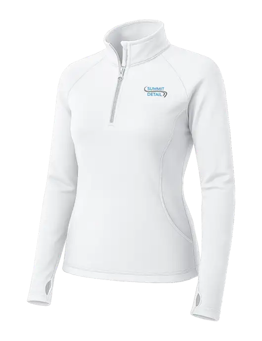 White Womens Sport Wick Stretch 1/4 Zip Pullover w/Summit Detail Logo