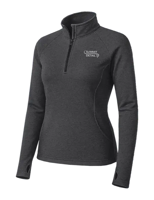 Dark Grey Heather Womens Sport Wick Stretch 1/4 Zip Pullover w/Summit Detail Logo