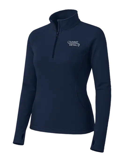 Navy Womens Sport Wick Stretch 1/4 Zip Pullover w/Summit Detail Logo