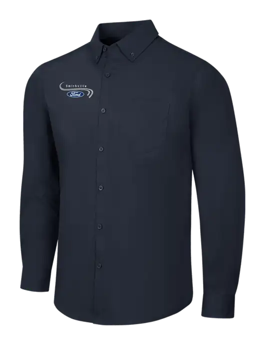 Navy Long Sleeve Carefree Poplin Shirt w/Smithville Ford Logo