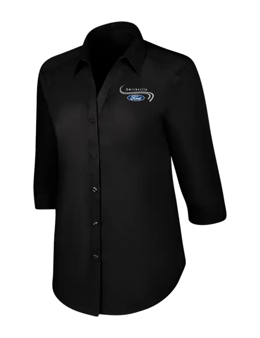 Womens Black 3/4 Sleeve Carefree Poplin Shirt w/Smithville Ford Logo