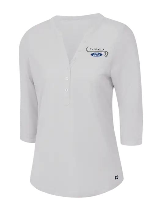 OGIO Bright White Jewel Henley w/Smithville Ford Logo