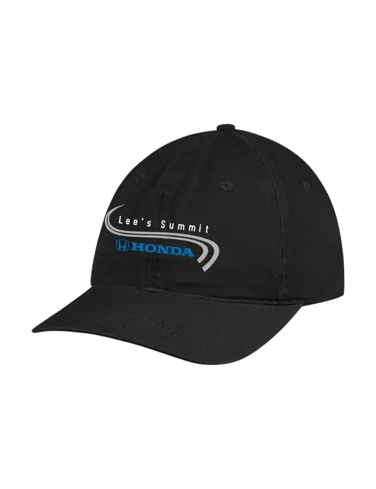 Garment Washed Unstructured Twill Black Cap w/Lee's Summit Honda Logo