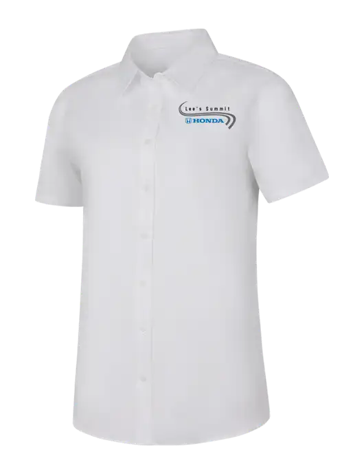 Womens White Short Sleeve Superpro React Twill Shirt w/Lee's Summit Honda Logo