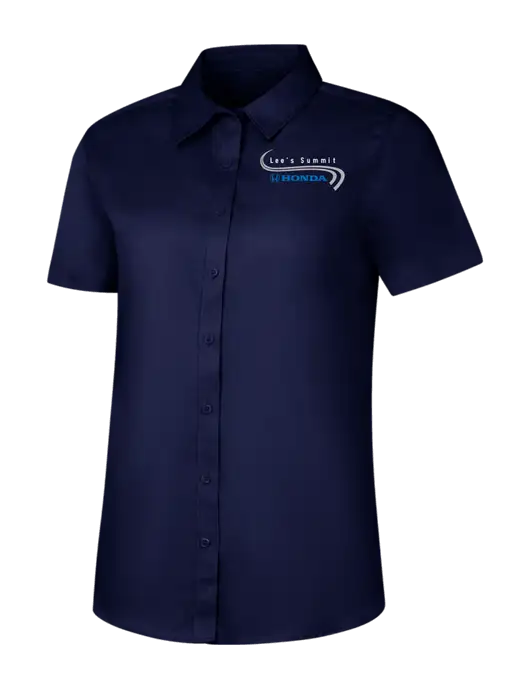 Womens Navy Short Sleeve Superpro React Twill Shirt w/Lee's Summit Honda Logo