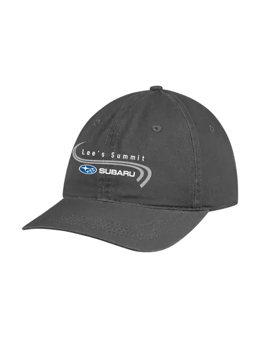Garment Washed Unstructured Twill Charcoal Cap w/Lee's Summit Subaru Logo