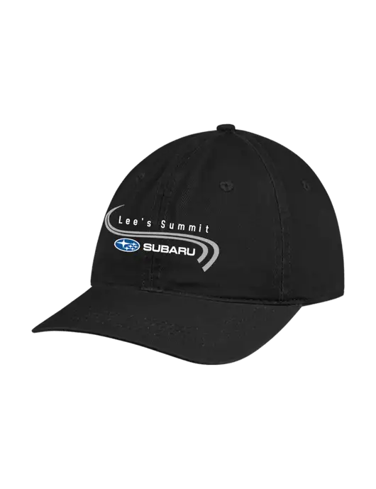 Garment Washed Unstructured Twill Black Cap w/Lee's Summit Subaru Logo