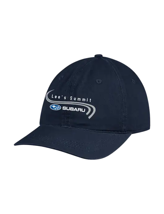 Garment Washed Unstructured Twill Navy Cap w/Lee's Summit Subaru Logo