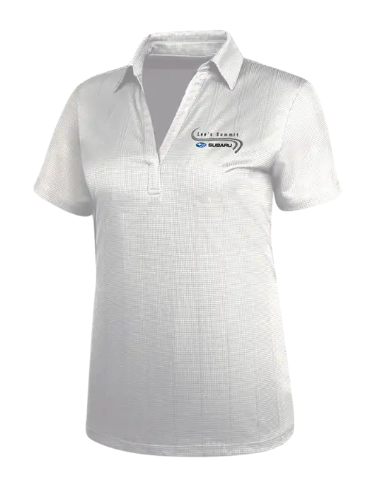 White Womens Performance Fine Jacquard Polo w/Lee's Summit Subaru Logo