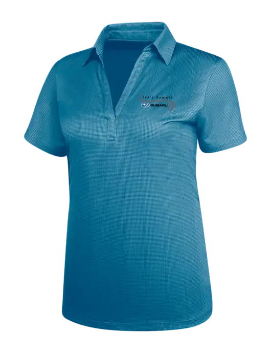 Carolina Blue Womens Performance Fine Jacquard Polo w/Lee's Summit Subaru Logo
