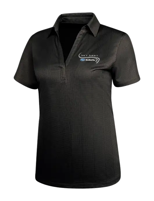 Black Womens Performance Fine Jacquard Polo w/Lee's Summit Subaru Logo